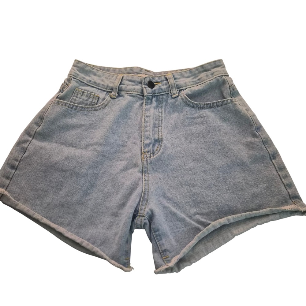 LMHX Light Wash High Waisted Denim Shorts Raw Hem Size M 25 Waist
